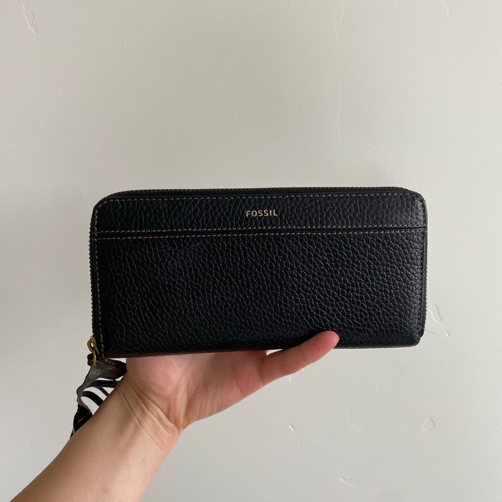 Fossil Black Leather Zip Clutch or Wallet